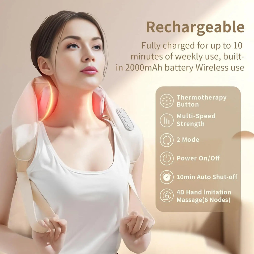 Neck Massager, Cordless Shiatsu Shoulder Back Massager with Soothing Heat, Electric Deep Tissue, for Neck,Waist, Traps, Back