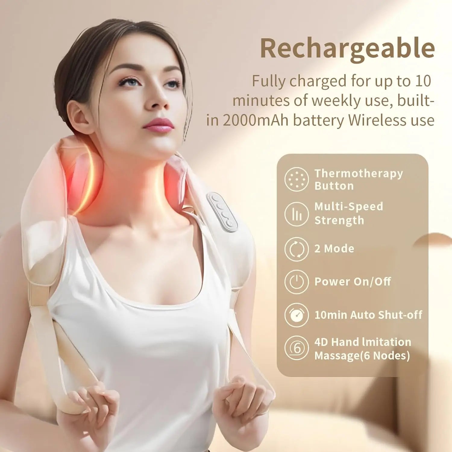 Neck Massager, Cordless Shiatsu Shoulder Back Massager with Soothing Heat, Electric Deep Tissue, for Neck,Waist, Traps, Back