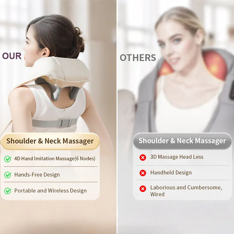 Neck Massager, Cordless Shiatsu Shoulder Back Massager with Soothing Heat, Electric Deep Tissue, for Neck,Waist, Traps, Back